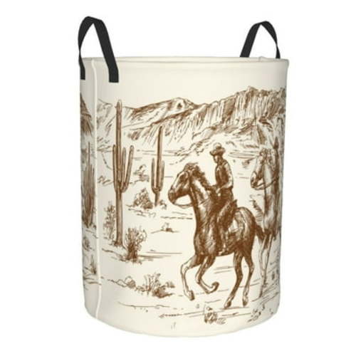 Lsque Western Desert Cowboys1 pattern Laundry Hamper Basket, Tall Woven Rope Hamper Basket for Clothes, Lightweight Storage Basket, Collapsible Waterproof-Medium