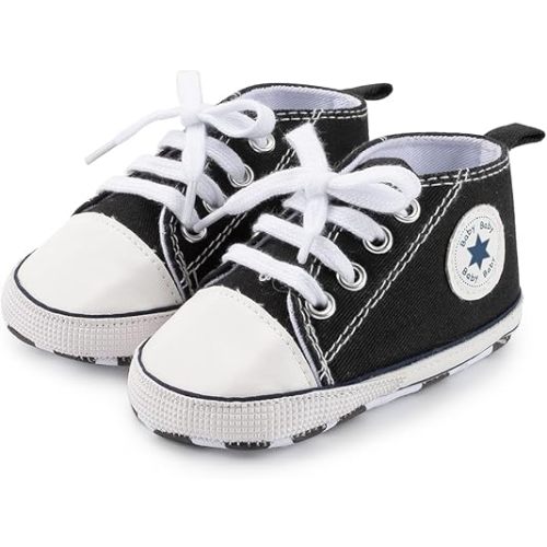 KIDSUN Unisex Baby Boys Girls High Top Sneaker Soft Anti-Slip Sole Newborn Infant First Walkers Canvas Denim Shoes