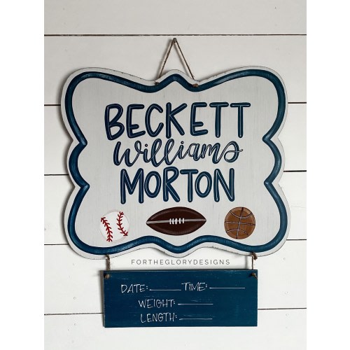 hospital door hanger for boys // sports theme // baseball, football + basketball