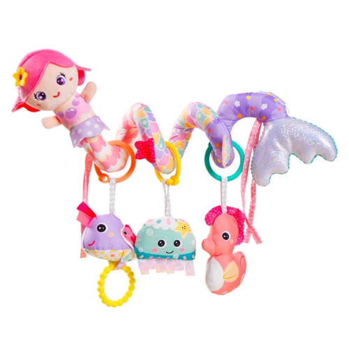 Baby Toys 0-6 Months, Hanging Mermaid Crinkle Rattle Toys for Crib and Baby Carriage, Car Seat Toys for Infants 0-12 Months Newborn Gifts, Pink