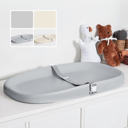 Papablic Baby Changing Pad – Soft & Wipeable Diaper Changing Table Mat for Dresser Bed Sofa, Built-in Safety Belt, Non-Slip, Waterproof, Easy to Clean – Gray, Ideal Gift for New Parents