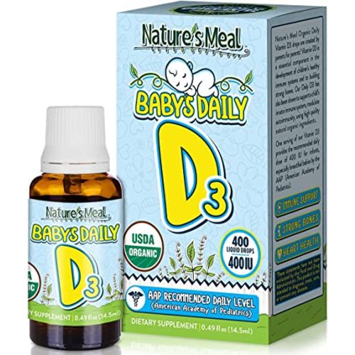 Nature's Meal - Vitamin D Drops for Infants, Baby Vitamin D Drops for Immune System, Heart Health, and Bone Health, Liquid Vitamin D with Vitamin D3 400 IU per Serving, Unflavored, 14.5 ml