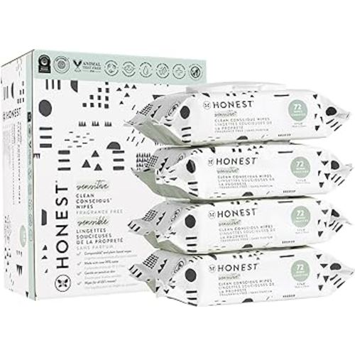 The Honest Company Clean Conscious Unscented Wipes | Over 99% Water, Compostable, Plant-Based, Baby Wipes | Hypoallergenic for Sensitive Skin, EWG Verified | Pattern Play, 288 Count