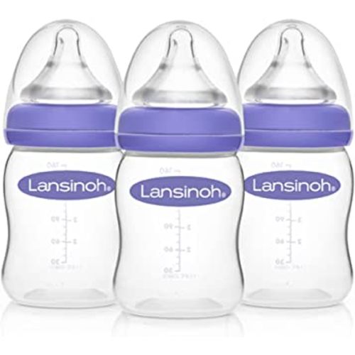 Lansinoh Baby Bottles for Breastfeeding Babies, 5 Ounces, 3 Count, Includes 3 Slow Flow Nipples (Size 2S)