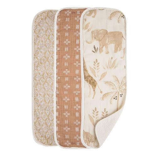 Kendi 3-pc. Newborn Cotton Burp Cloth Set (Safari Animal)