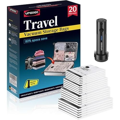 Travel Vacuum Bags for Luggage with Portable Electric Pump,Vacuum Seal Bags for Clothing,Packing Cubes Compression,Cruise Ship and Travel Essentials(Combo 20 Pack)