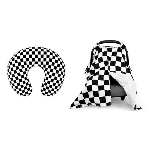 DILIMI Nursing Pillow Cover, Baby Car Seat Cover for Boys Girls, Black Checkered