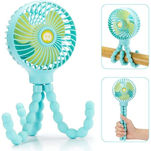 snawowo Mini Handheld Personal Portable Fan, Baby Stroller Fan, Car Seat Fan, USB or Battery Powered, with Flexible Tripod Clip on Student Bed Desk Bike Crib Treadmill Camping Traveling (Green) - Classic - C-Green