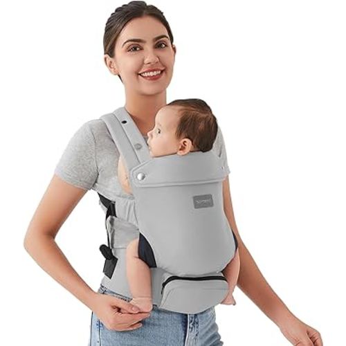 Baby Carrier Newborn - Ergonomic, Cozy and Lightweight Infant Carrier for 7-24lbs, Adjustable Neck Support, Ideal for Hands-Free Parenting, 100% Cotton, Silver Gray