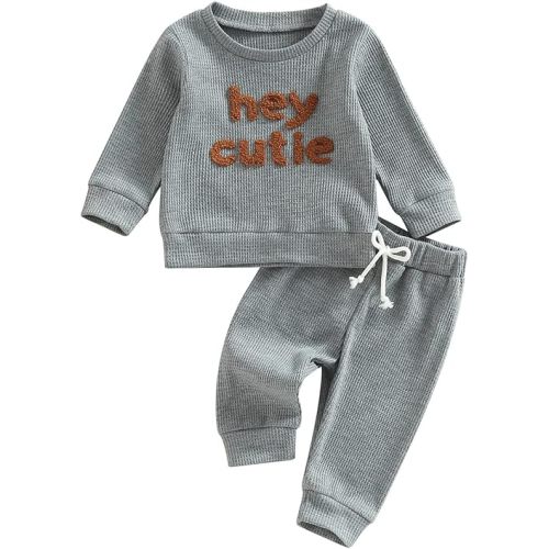 One opening Toddler Baby Boy Girl Clothes Outfits Ribbed Long Sleeve Pullover Sweatshirts Pants Newborn Girl Outfit Set