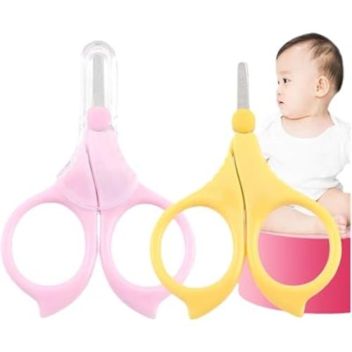 Baby Nail Scissors, 2-Pack Safety Round-Tip Stainless Steel Infant Nail Trimmer, with Safety Protective Cap, Newborn Baby Grooming Tool for Be Suitable for;Infant, Toddler, Kids