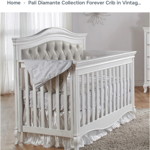 Pali Diamante Collection Forever Crib in Vintage White with Grey Leath – Bambi Baby