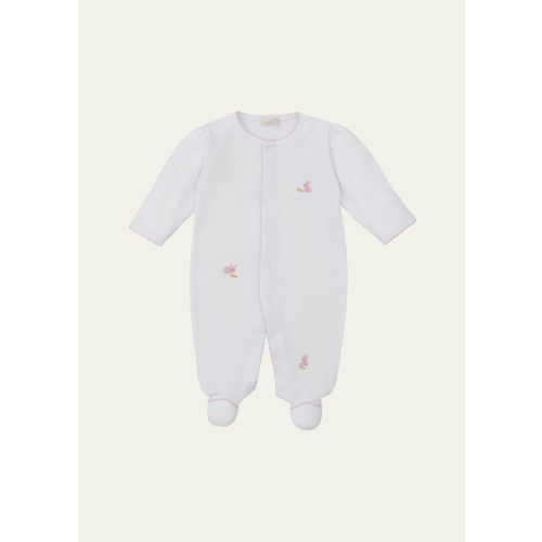 Girl's Premier Hand Embroidered Bunny Patch Footie, Size Newborn-9M
