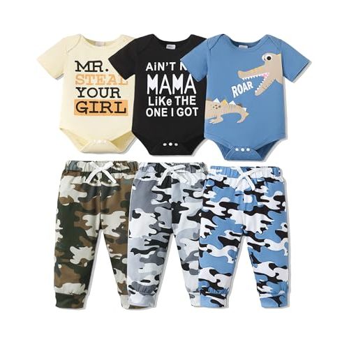 NZRVAWS Newborn Baby Boy Clothes Infant Boy Outfits Romper Pants 6 Pcs Clothing Set 0 3 6 9 12 Months