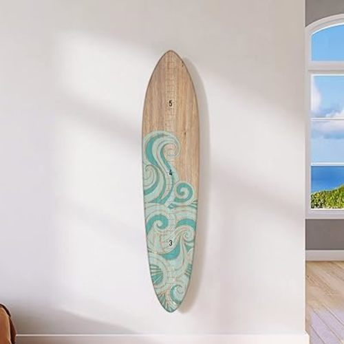 Wooden Surfboard Wall Decor Growth Chart Surf Board - Teal