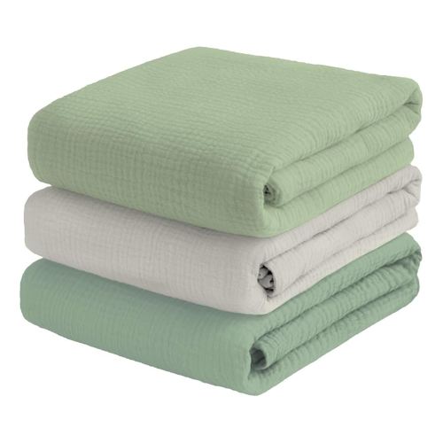 Muslin Swaddle Blankets for Baby Boy - 3 Pack 47x47 Inch Large Receiving Blankets, Soft Breathable Cotton Nursery Swaddles for Newborn, Infant & Todler (Sage Green, Cream White, Pea Green)