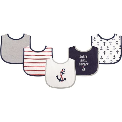 Luvable Friends Unisex Baby Cotton Terry Drooler Bibs with PEVA Back - One Size - Boy Nautical