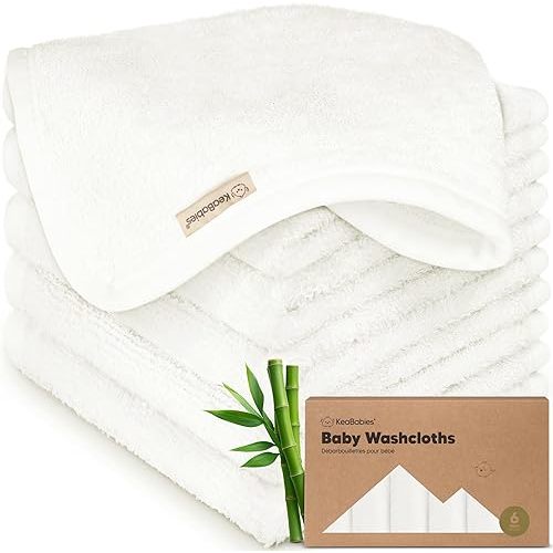 6-Pack Baby Washcloths - Soft Absorbent Viscose from Bamboo Wash Cloths for Babies, Kids, Toddlers, Infant, Newborn Bath Towels, Gentle on Sensitive Skin, 10x10 Reusable Face Towels (White)