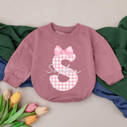 Personalized Name Baby Girl T-Shirt Bubble Romper, Pink Bow Birthday Girl Bodysuit, Custom Name Toddler Outfit, Baby Shower Gift