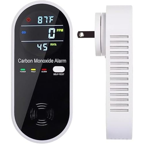 3-in-1 Carbon Monoxide Detector, Carbon Monoxide Detector Plug in Wall with Temperature & Humidity Display, CO Alarm Monitor with Color LCD Display, Accurate & Easy to Install