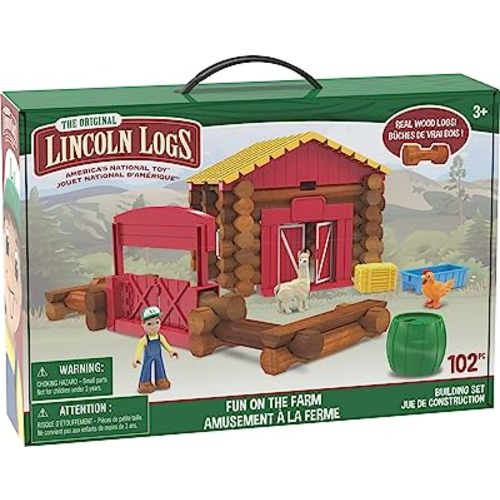 Lincoln Logs – Fun On The Farm - 102 Parts - Real Wood Logs - Ages 3+