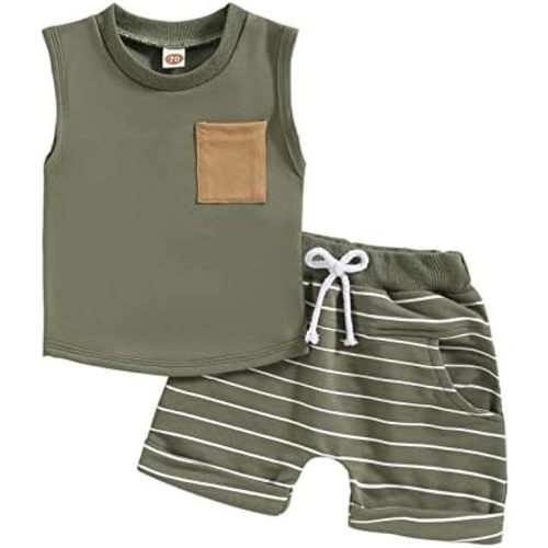 Kupretty Baby Boy Summer Clothes Sleeveless Tank Tops Vest T-Shirt + Casual Shorts Toddler Outfits Set