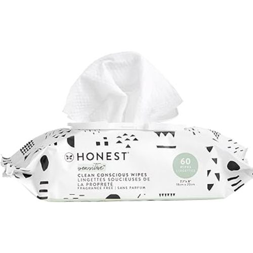 The Honest Company Clean Conscious Unscented Wipes | Over 99% Water, Compostable, Plant-Based, Baby Wipes | Hypoallergenic for Sensitive Skin, EWG Verified | Pattern Play, 60 Count