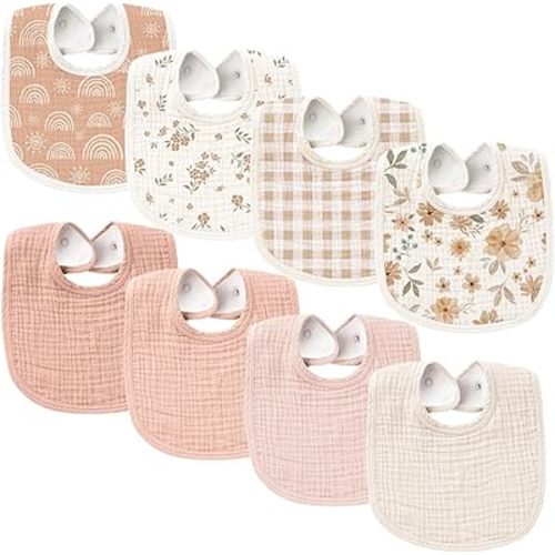 Konssy Muslin Baby Bibs 8 Pack Baby Bandana Drool Bibs Cotton for Unisex Boys Girls, 8 Solid Colors Set for Teething Drooling