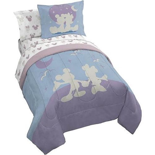 Jay Franco Disney Mickey Mouse & Minnie Mouse Full Size Comforter Set - 7 Piece Bedding Includes Sheet Set & Pillow Covers - Super Soft Cozy Bedding