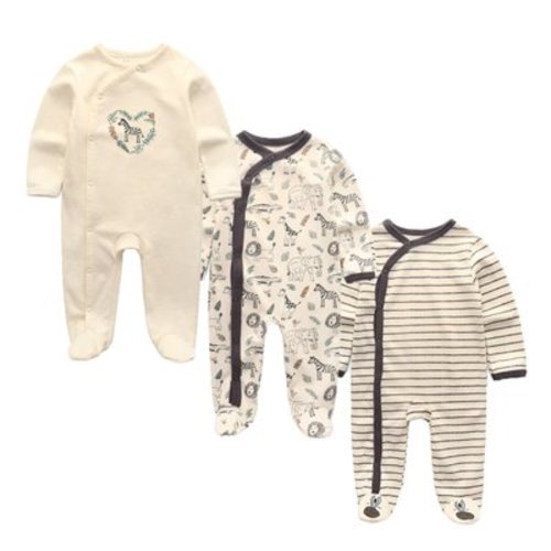 Falianni Newborn Unisex 3 Pieces Sleep´N Play Footed Pajamas Cotton Cartoon Rompers Infants Outfit ,0-12Months