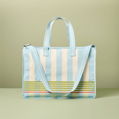 Cross Stripe Carry-All Tote Blue/Green/Natural - Hearth & Hand™ with Magnolia