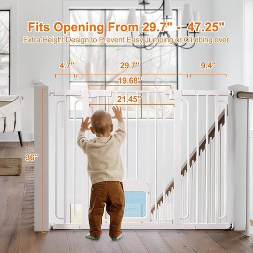 Baby Gate - 36.2'' Metal Auto Close Baby Gate with Pet Door