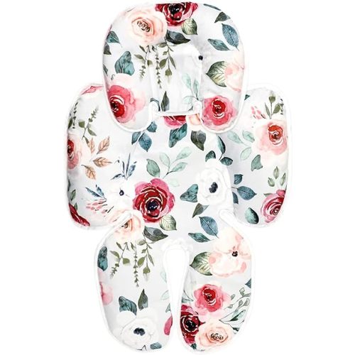 2 in 1 Infant Car Seat Insert, Car Seat Head Support Baby Girls Boys, Soft Newborn Carseat Insert Cushion, Perfect for Carseats, Strollers, Swings (Rose Flower)