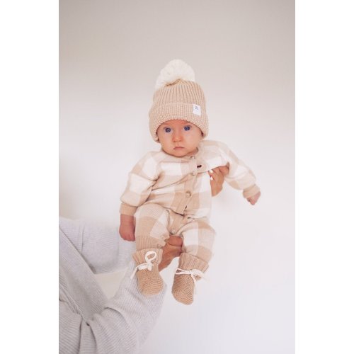 Chunky Knit Beanie-Gingham Caramel