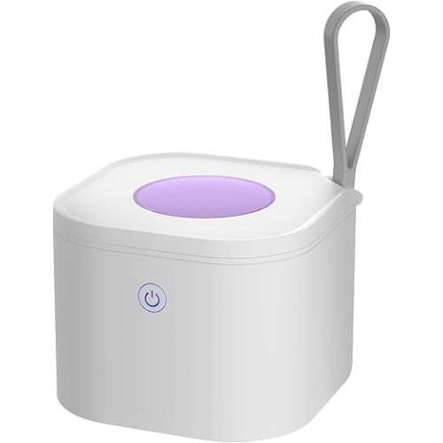 Portable Pacifier Sanitizer, UV Light Sanitizer Box, 99.99% Cleaned in 3 Minutes, 90 Disinfection Cycles, USB Rechargeable, Baby Pacifier Sanitizer On The Go (Square White)