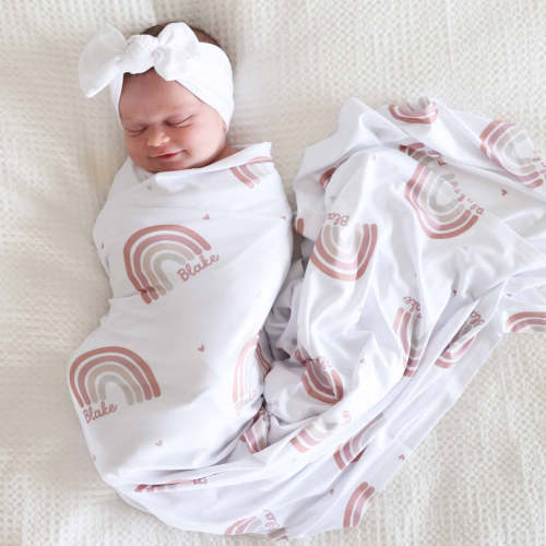 Neutral Rainbow Personalized Baby Name Swaddle