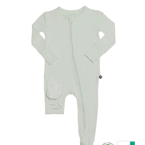 Sage Solid Green Zippered Footie