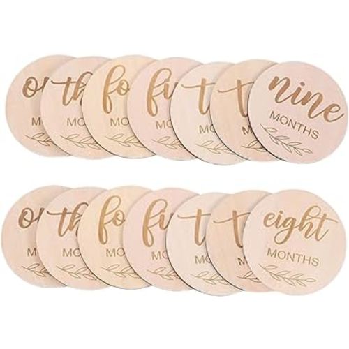 12 Packs Wooden Baby Monthly Milestone Cards, Baby Monthly Milestones for Newborn Baby Gifts,1-12 Months Wooden Discs with Baby Announcement Sign, Pregnancy Baby Shower Gifts for Fathers Day