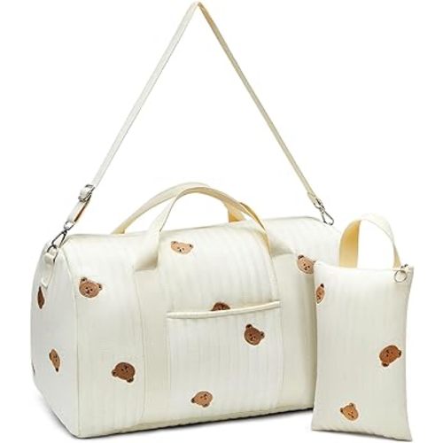 Paterr 2 Pcs Diaper Bag Tote Large Mommy Hospital Bag with Baby Bear Cute Cotton Small Reusable Handbag Zip Closure Nappy Storage Pouch Multifunction Baby Stroller Storage Bag