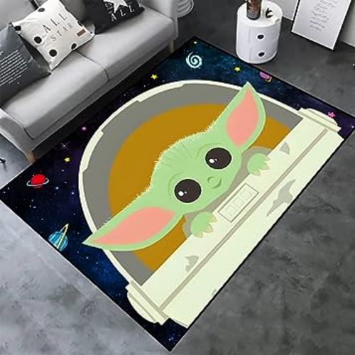 Large 3D Anime Yo-da Baby Pattern Area Rugs, Home Decor Carpets for Teen Boys Kids Bedroom, Non-Slip Living Room Rug, Crystal Velvet Sofa Floor Mat Yoga Mat, Kids Playroom Rug, Spa Bathroom Floor Mat