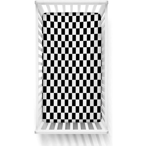 Checkers Game Fitted Crib Sheet,Geometric Grid Style Monochrome Squares in Traditional Game Board Design Microfiber Silky Soft Toddler Mattress Sheet Fitted,28"x 52"x 8'' for Boys Girls