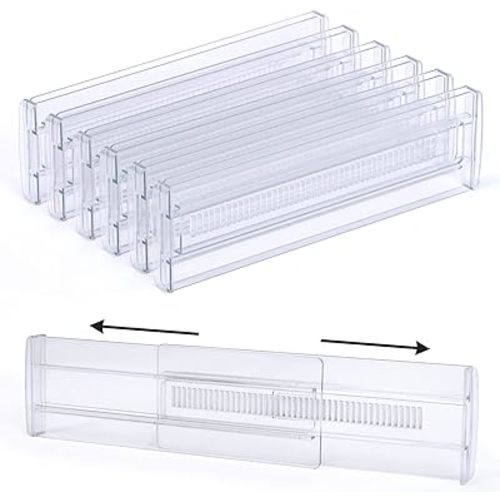 Adjustable Drawer Dividers Organizers, 6 Pack Expandable Kitchen Drawer Organizer 11"-20" Clear Plastic Drawers Separators for Kitchen, Dresser, Bedroom, Clothes, Bathroom,Closet