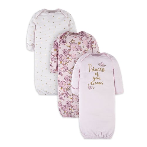 Gerber Baby Girl Gowns, 3-Pack (0/6 Months)