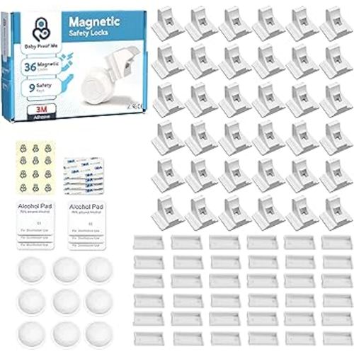 Pack of 36 Magnetic Baby Cabinet Locks for Child Safety with 9 Keys, 3M Adhesive Easy Installation, Baby Proofing Magnetic Locks for Cabinets and Drawers