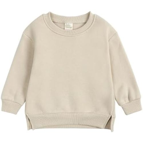 Toddler Baby Boy Girl Fleece Pullover Sweatshirt Solid Color Crewneck Blouse Shirt Tops Warm Fall Winter Clothes