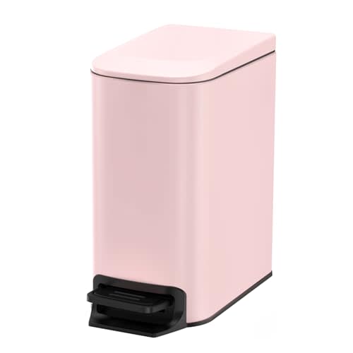 Cesun Small Bathroom Trash Can with Lid Soft Close, Step Pedal, 6 Liter / 1.6 Gallon Stainless Steel Garbage Can with Removable Inner Bucket, Anti-Fingerprint Finish (Pink)
