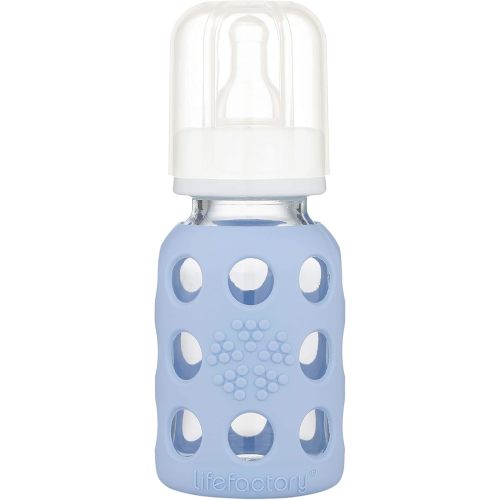 Lifefactory Glass Baby Bottle with Stage 1 Nipple and Protective Silicone Sleeve Blanket 4 Oz