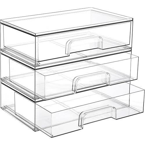 Vtopmart 12.1''W Clear Stackable Storage Drawers,2 Pack Acrylic Plastic Organizers Bins for Makeup Palettes, Cosmetics, and Beauty Supplies,Ideal for Vanity, Bathroom,Cabinet,Desk Organization