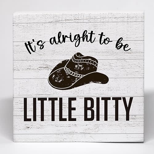 Western Cowboy Wood Box Sign, Cowboy Western Desk Decor, Western Nursery Decor, It’s Alright to be Little Bitty Retro Western Wooden Box Block Sign for Home Office Boys Room Shelf Decor