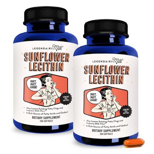 Legendairy Milk Sunflower Lecithin 1200mg, Lactation Support, Sunflower Lecithin Supplement for Clogged Milk Ducts, Made in USA, 200 Softgels (Pack of 2)